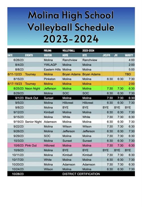  Volleyball Schedule